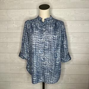 Top Notch 80’s Vintage blue print 3/4 sleeve tunic Size Large
